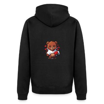 Verschenke dieses süße Bärchen zum Valentinstag - Unisex Premium Bio Zip Hoodie - Schwarz - Hinten - Nico (187cm)