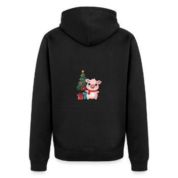 Niedliches Schwein feiert Weihnachten. - Unisex Premium Bio Zip Hoodie - Schwarz - Hinten - Nico (187cm)