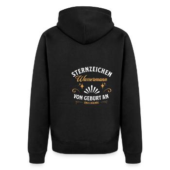 Sternzeichen Geschenke Wassermann Spruch - Unisex Premium Bio Zip Hoodie - Schwarz - Hinten - Nico (187cm)