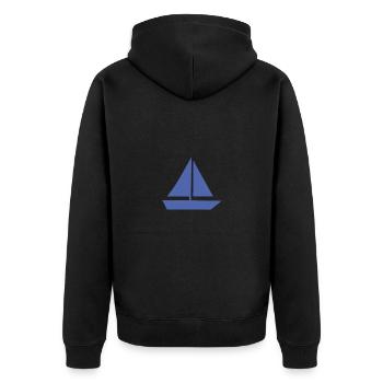 Minimalistisches Segeln Jolle Silhouette Kapitän - Unisex Premium Bio Zip Hoodie - Schwarz - Hinten - Nico (187cm)