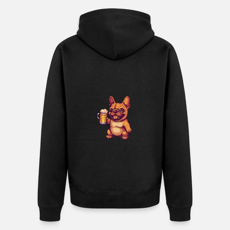 Français Buldog Chiens Bière Pixel - Veste à capuche bio Premium Unisexe - noir