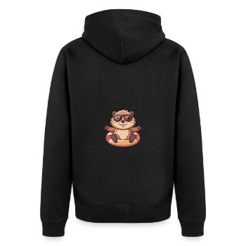 Biber Comic Cool - Unisex Premium Bio Zip Hoodie - Schwarz - Hinten - Nico (187cm)