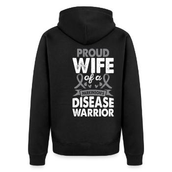 Wife of Parkinson's disease warrior - Unisex Premium Organic Zip Hoodie - black - Back - Nico (187cm)