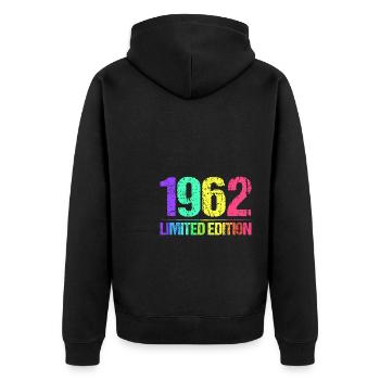 1962 Limited Edition Jahrgang 62er Retro Jahrgang - Unisex Premium Bio Zip Hoodie - Schwarz - Hinten - Nico (187cm)