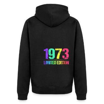 1973 Limited Edition Jahrgang 73er Retro Jahrgang - Unisex Premium Bio Zip Hoodie - Schwarz - Hinten - Nico (187cm)