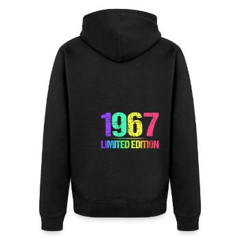 1967 Limited Edition Jahrgang 67er Retro Jahrgang - Unisex Premium Bio Zip Hoodie - Schwarz - Hinten - Nico (187cm)