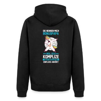Dabbing Einhorn Bonuspapa - Unisex Premium Bio Zip Hoodie - Schwarz - Hinten - Nico (187cm)