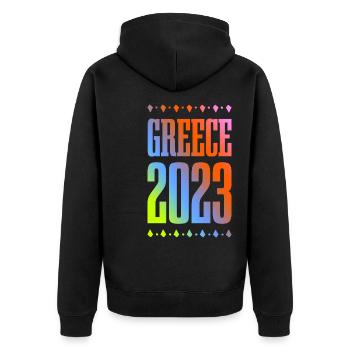 Greece 2023 - Unisex Premium Bio Zip Hoodie - Schwarz - Hinten - Nico (187cm)