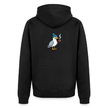 Comic Nordsee Möwe mit Beanie Mütze raucht Pfeife - Unisex Premium Bio Zip Hoodie - Schwarz - Hinten - Nico (187cm)
