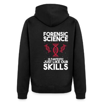 Gerichtsmediziner und Forensischer Analyst - Unisex Premium Bio Zip Hoodie - Schwarz - Hinten - Nico (187cm)