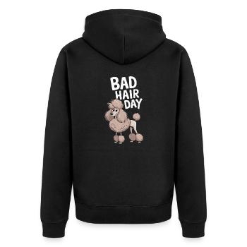 Bad Hair Day - lustiger Pudel Spruch - Unisex Premium Bio Zip Hoodie - Schwarz - Hinten - Nico (187cm)