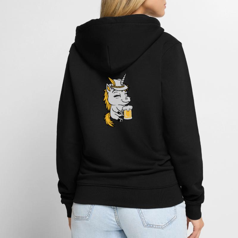 Bier trinkendes sitzendes Einhorn Unisex Premium Bio Zip Hoodie