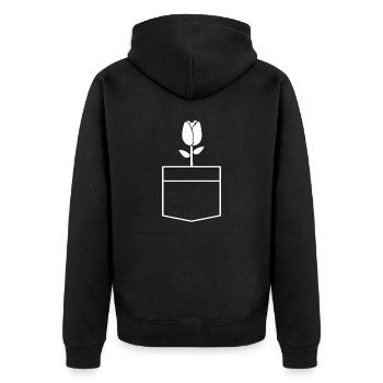 Pocket Tasche Tulpe Design Geschenk - Unisex Premium Bio Zip Hoodie - Schwarz - Hinten - Nico (187cm)
