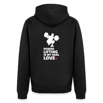 Ich Liebe Powerlifting - Unisex Premium Bio Zip Hoodie - Schwarz - Hinten - Nico (187cm)