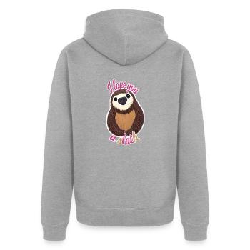 Faultier Liebeserklärung - Unisex Premium Bio Zip Hoodie - Grau meliert - Hinten - Nico (187cm)