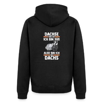 Tiermotiv Dachs - Unisex Premium Bio Zip Hoodie - Schwarz - Hinten - Nico (187cm)