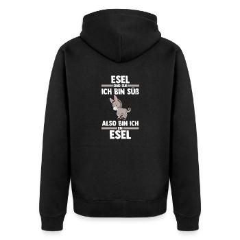 Esel - Unisex Premium Bio Zip Hoodie - Schwarz - Hinten - Nico (187cm)