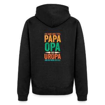 Ich Habe Drei Titel Papa Opa Und Uropa - Unisex Premium Bio Zip Hoodie - Schwarz - Hinten - Nico (187cm)