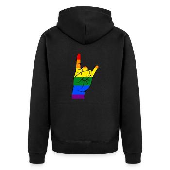 Rock On: Pride Colors Metal Sign - Unisex Premium Organic Zip Hoodie - black - Back - Nico (187cm)