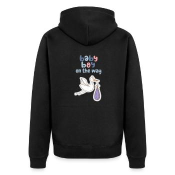 Baby boy on the way mit Storch - Unisex Premium Bio Zip Hoodie - Schwarz - Hinten - Nico (187cm)