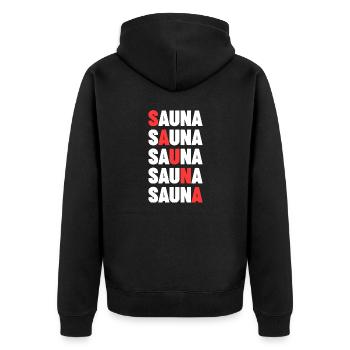 Wellness Saunagänger Saunieren Saunierer Sauna - Unisex Premium Bio Zip Hoodie - Schwarz - Hinten - Nico (187cm)