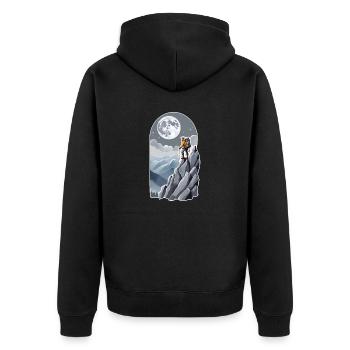 Klettern - Mond - Weltraum - Unisex Premium Bio Zip Hoodie - Schwarz - Hinten - Nico (187cm)