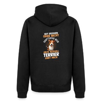 Hund Jacke Russell - Unisex Premium Bio Zip Hoodie - Schwarz - Hinten - Nico (187cm)