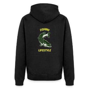 Lebensstil der Fischerei - Unisex Premium Bio Zip Hoodie - Schwarz - Hinten - Nico (187cm)