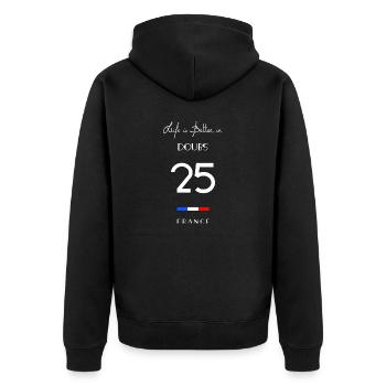 Das Leben ist besser in DOUBS Nummer 25 Franche Comté Fr - Unisex Premium Bio Zip Hoodie - Schwarz - Hinten - Nico (187cm)