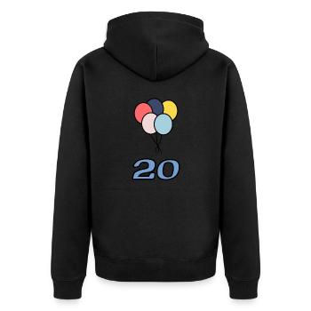 20. 20 YEARS. 20th ANNIVERSARY. 20 YEARS ANNIVERSARY. - Unisex Premium Organic Zip Hoodie - black - Back - Nico (187cm)