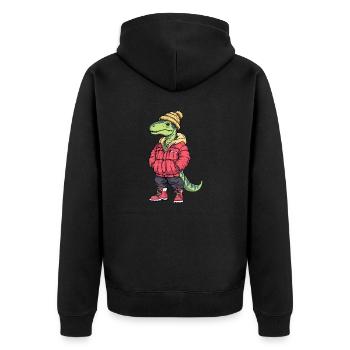 Dinosaurier brontosaurus Fashion Winter - Unisex Premium Bio Zip Hoodie - Schwarz - Hinten - Nico (187cm)