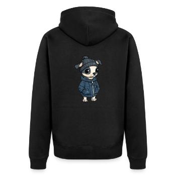 Whippet Hund Cartoon - Unisex Premium Bio Zip Hoodie - Schwarz - Hinten - Nico (187cm)