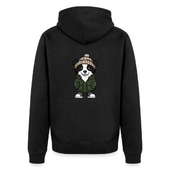 Border Collie Hund Cartoon - Unisex Premium Bio Zip Hoodie - Schwarz - Hinten - Nico (187cm)