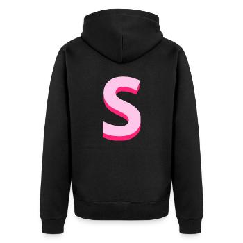 Pop- und moderner rosa Buchstabe s - Unisex Premium Bio Zip Hoodie - Schwarz - Hinten - Nico (187cm)