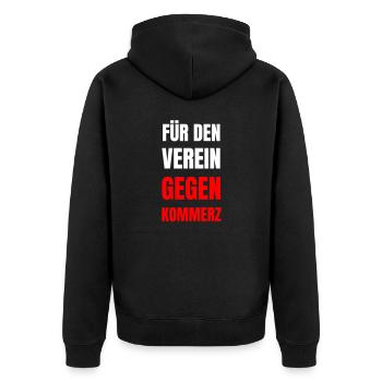 Für den Verein, gegen den Kommerz. - Unisex Premium Bio Zip Hoodie - Schwarz - Hinten - Nico (187cm)