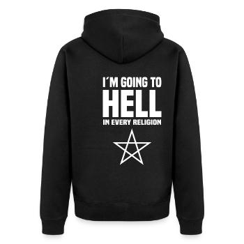 Atheismus - Unisex Premium Bio Zip Hoodie - Schwarz - Hinten - Nico (187cm)