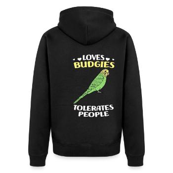 Wellensittich Vogel - Unisex Premium Bio Zip Hoodie - Schwarz - Hinten - Nico (187cm)