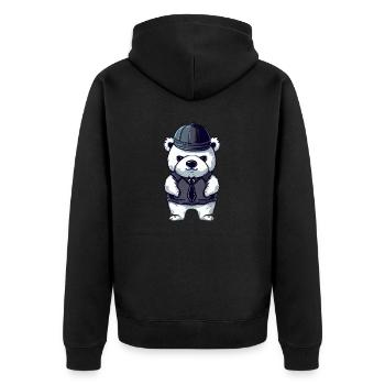 Cooler Gangster Eisbär - Unisex Premium Bio Zip Hoodie - Schwarz - Hinten - Nico (187cm)