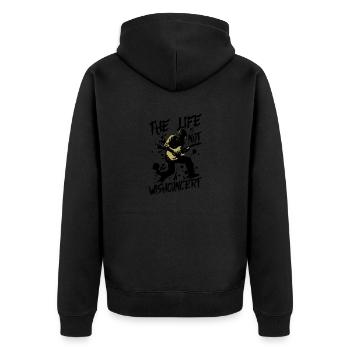 Denglisch Das Leben Ist Kein Wunschkonzert Lustig - Unisex Premium Bio Zip Hoodie - Schwarz - Hinten - Nico (187cm)