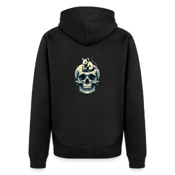 Skull mit lustiger Maus und Fussball - Unisex Premium Bio Zip Hoodie - Schwarz - Hinten - Nico (187cm)