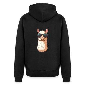 Lusitges Alpaca Llama Lama Sunglasses Summer - Unisex Premium Organic Zip Hoodie - black - Back - Nico (187cm)