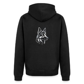 Deutscher Schäferhund Kopf silber - Unisex Premium Bio Zip Hoodie - Schwarz - Hinten - Nico (187cm)