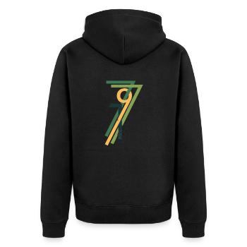 1977 Grün Vintage - Unisex Premium Bio Zip Hoodie - Schwarz - Hinten - Nico (187cm)