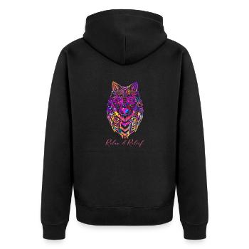 Relax&Relief Wolf - Unisex Premium Bio Zip Hoodie - Schwarz - Hinten - Nico (187cm)