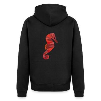 Seepferdchen geometrisch - Unisex Premium Bio Zip Hoodie - Schwarz - Hinten - Nico (187cm)