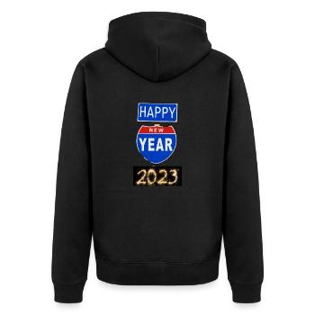 Frohes neues Jahr 2023 - Unisex Premium Bio Zip Hoodie - Schwarz - Hinten - Nico (187cm)
