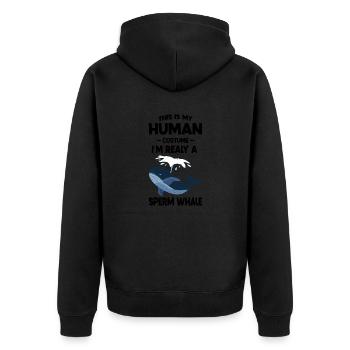 Das ist mein menschliches Kostüm Ich bin wirklich ein Pottwal - Unisex Premium Bio Zip Hoodie - Schwarz - Hinten - Nico (187cm)