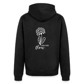 grow your flow - Unisex Premium Bio Zip Hoodie - Schwarz - Hinten - Nico (187cm)