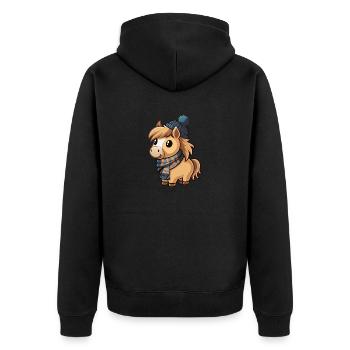 Poney mignon avec écharpe et chapeau à pompon. - Veste à capuche bio Premium Unisexe - noir - Dos - Nico (187cm)