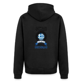 Ich brauche keine Therapie - Unisex Premium Bio Zip Hoodie - Schwarz - Hinten - Nico (187cm)